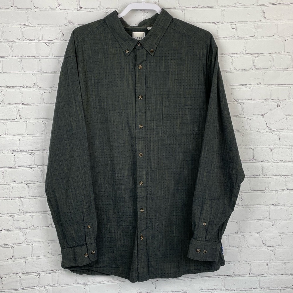 ROWM Long-Sleeve Button Up Shirt Size 2XT (Tall) Gray Mens 100% Cotton